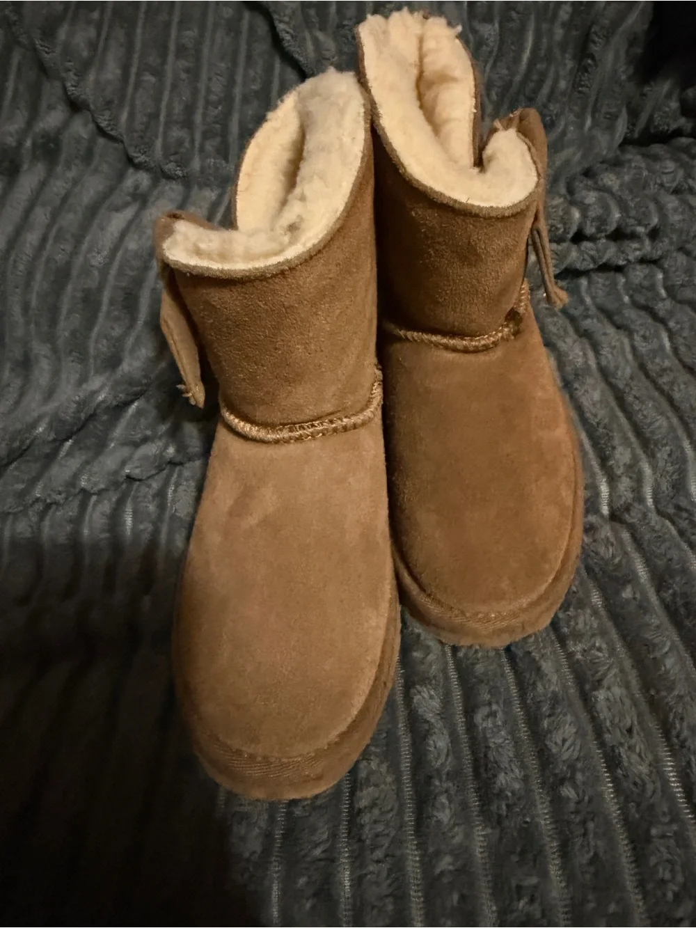 BearPaw Kids Brown Suede Shearling Lined Boots